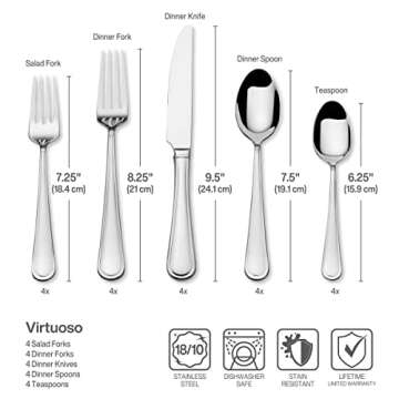 Mikasa Virtuoso 20 Piece Stainless Steel Flatware Set, Service For 4