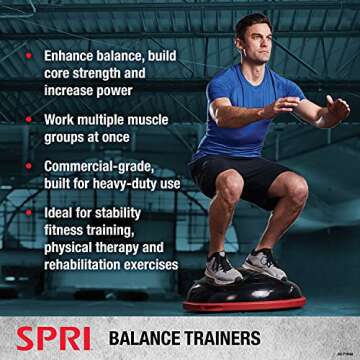 SPRI Balance Trainer Pro - Dome Shape Half-Exercise Ball with Non-Skid Base - For Balance Training, Strength Building, Toning, and Improved Flexibility - 65cm Diameter
