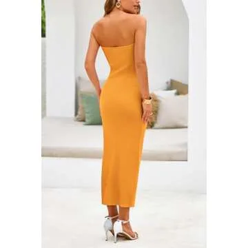 PRETTYGARDEN Women's Sexy Midi Bodycon Dress Summer Y2K Strapless Cutout Tube Pencil Dresses (Solid ...