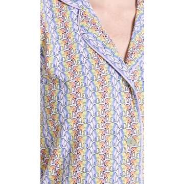 Yiulangde Women Monkey Pajamas Preppy Pjs Cute Elephant Printed 2 Piece Matching Pj Set Y2k Button up Shirt Lounge Shorts Set