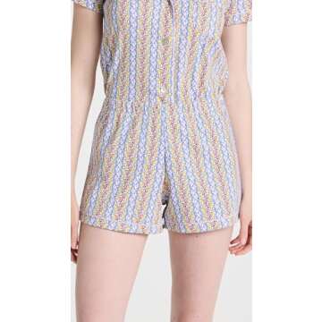 Yiulangde Women Monkey Pajamas Preppy Pjs Cute Elephant Printed 2 Piece Matching Pj Set Y2k Button up Shirt Lounge Shorts Set