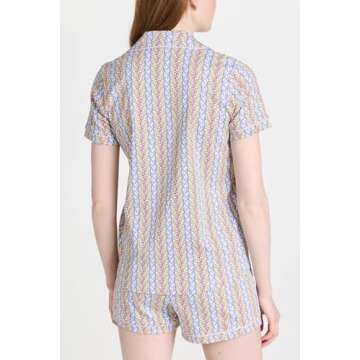 Yiulangde Women Monkey Pajamas Preppy Pjs Cute Elephant Printed 2 Piece Matching Pj Set Y2k Button up Shirt Lounge Shorts Set