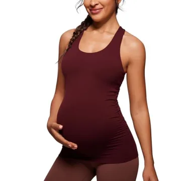 CRZ YOGA Butterluxe Women's Racerback Maternity Tank Tops with Built-in Bra