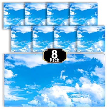 Aheroi 8 Pcs Cloud Blue Sky Light Covers - Magnetic Fluorescent Shade for Classroom and Office