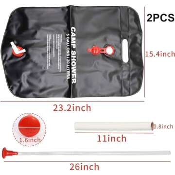 SYITCUN Camping Shower Bag 5 Gallon,1/2/4 Pack Portable Solar Shower Bag,Camping Shower Kit with Hose,On-Off Switchable Head for Beach,Swimming,Travel,Hiking (2), Black