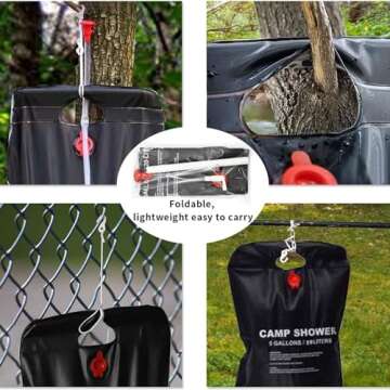 SYITCUN Camping Shower Bag 5 Gallon,1/2/4 Pack Portable Solar Shower Bag,Camping Shower Kit with Hose,On-Off Switchable Head for Beach,Swimming,Travel,Hiking (2), Black