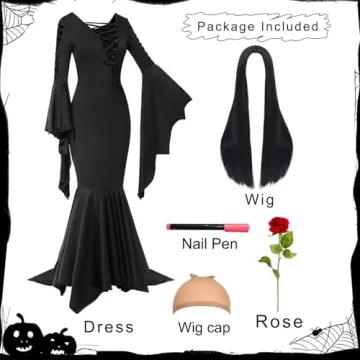 Gothic Halloween Costume Set for Adults - 5pcs Mosong