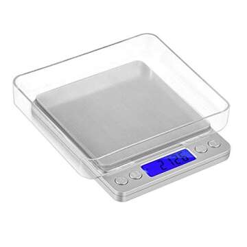 Digital Kitchen Scale 3000g / 0.1g ; Mini Pocket Jewelry Scale, Food Scale for Kitchen, 2 Trays, 6 Units, Auto Off, Tare, PCS Function, Stainless Steel, Batteries Included…