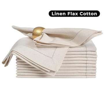 Linen Napkins,Flax Linen Napkins, Hemstitched Linen Napkins,Cloth Napkins,Dinner Napkins Cloth,Cloth Napkins Set of 12,Linen Napkins Cloth Machine Washable,Natural Flax Cloth Napkin 18x18