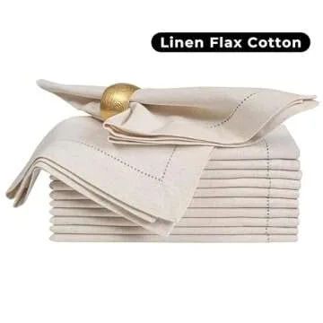 Linen Napkins,Flax Linen Napkins, Hemstitched Linen Napkins,Cloth Napkins,Dinner Napkins Cloth,Cloth Napkins Set of 12,Linen Napkins Cloth Machine Washable,Natural Flax Cloth Napkin 18x18