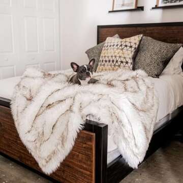 PupProtector Waterproof Throw Blanket for Dogs and Cats, Pet Blanket Cover For Couches, Sofas, Beds, Car Seats, Furniture, Calming Soft Faux Fur, White with Brown Accents, Original (60" L x 50" W)