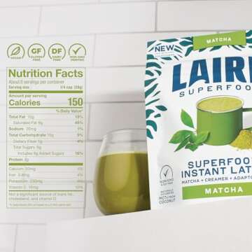Laird Superfood Matcha Instant Latte with Adaptogens - Matcha Latte Green Tea Powder Packed with Antioxidants and Superfood Coconut Creamer - Gluten Free, Non-GMO, Vegan, 8 oz. Bag, Pack of 1