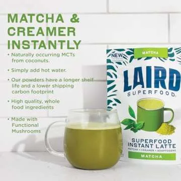 Laird Superfood Matcha Instant Latte with Adaptogens - Matcha Latte Green Tea Powder Packed with Antioxidants and Superfood Coconut Creamer - Gluten Free, Non-GMO, Vegan, 8 oz. Bag, Pack of 1