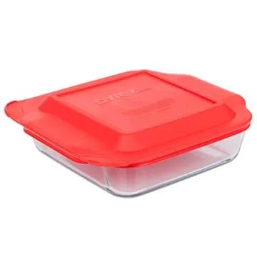 Premium Pyrex 8-Inch Square Baking Dish with Lid, Clear Glass, 2 Qt