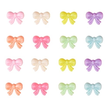 Ipotkitt 200 Pcs Mixed Color Opaque Acrylic Bow Beads Kawaii Bowknot Shape Spacer Beads Loose for DI...