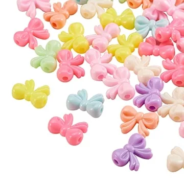 Ipotkitt 200 Pcs Colorful Acrylic Bow Beads for Crafts