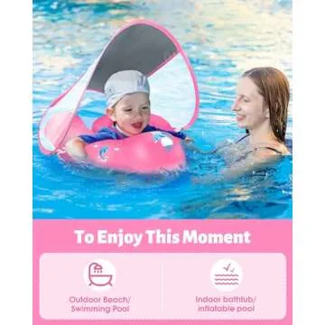 LAYCOL Baby Swimming Float Inflatable Baby Pool Float Ring with Sun Protection Canopy,add Tail no flip Over for Age of 3-36 Months (Pink, S)