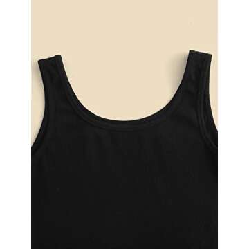 MakeMeChic Girl's 2pack Casual Solid Scoop Neck Ribbed Crop Tank Tops Black and White 11-12Y