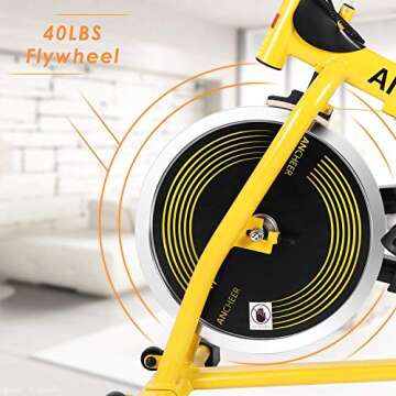ANCHEER Stationary Bike, 40 LBS Flywheel Belt Drive Indoor Cycling Exercise Bike with Pulse , Elbow Tray (Model: ANCHEER-A5001) (Yellow)