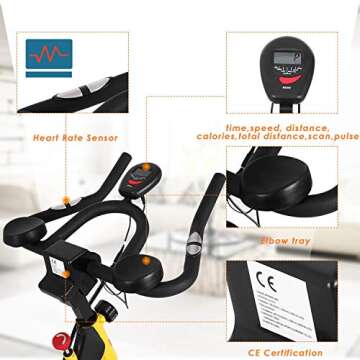 ANCHEER Stationary Bike, 40 LBS Flywheel Belt Drive Indoor Cycling Exercise Bike with Pulse , Elbow Tray (Model: ANCHEER-A5001) (Yellow)