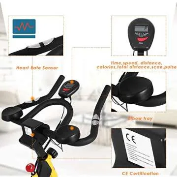 ANCHEER Stationary Bike, 40 LBS Flywheel Belt Drive Indoor Cycling Exercise Bike with Pulse , Elbow Tray (Model: ANCHEER-A5001) (Yellow)