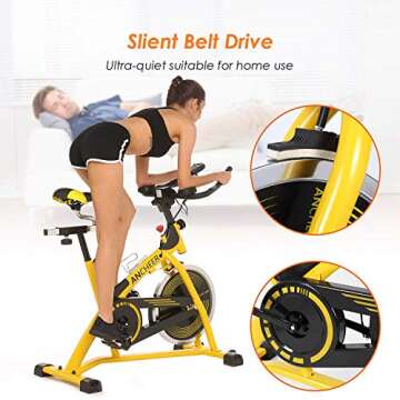 ANCHEER Stationary Bike, 40 LBS Flywheel Belt Drive Indoor Cycling Exercise Bike with Pulse , Elbow Tray (Model: ANCHEER-A5001) (Yellow)