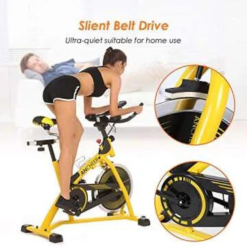 ANCHEER Stationary Bike, 40 LBS Flywheel Belt Drive Indoor Cycling Exercise Bike with Pulse , Elbow Tray (Model: ANCHEER-A5001) (Yellow)