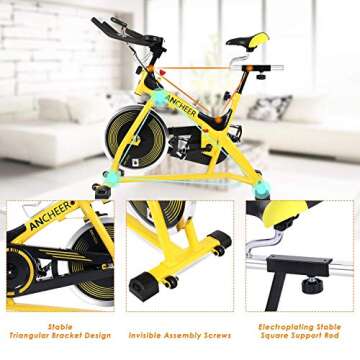 ANCHEER Stationary Bike, 40 LBS Flywheel Belt Drive Indoor Cycling Exercise Bike with Pulse , Elbow Tray (Model: ANCHEER-A5001) (Yellow)