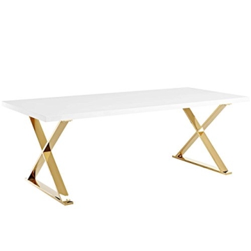 Modway Sector 87' Dining Table White Gold Modern Elegance