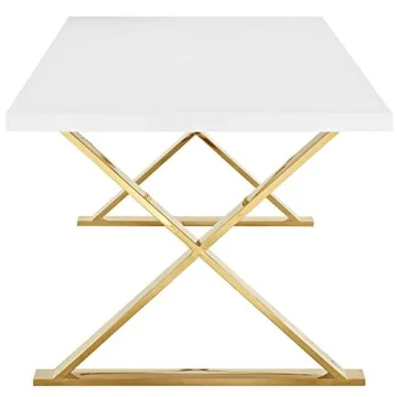 Modway Sector 87' Dining Table White Gold Modern Elegance