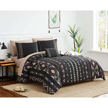 Geniospin Queen Comforter Set, Boho Aztec Comforter Set 8 Pieces, All Season Reversible Bed in A Bag, Soft Microfiber Fill Bedding, Lightweight, Warm and Breathable (Brown, 90"x90")