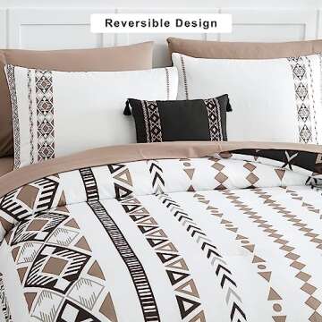 Geniospin Queen Comforter Set, Boho Aztec Comforter Set 8 Pieces, All Season Reversible Bed in A Bag, Soft Microfiber Fill Bedding, Lightweight, Warm and Breathable (Brown, 90"x90")