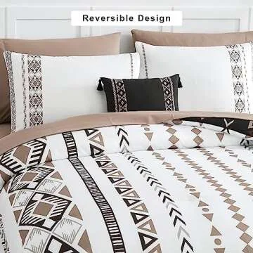 Geniospin Queen Comforter Set, Boho Aztec Comforter Set 8 Pieces, All Season Reversible Bed in A Bag, Soft Microfiber Fill Bedding, Lightweight, Warm and Breathable (Brown, 90"x90")