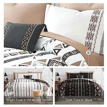 Geniospin Queen Comforter Set, Boho Aztec Comforter Set 8 Pieces, All Season Reversible Bed in A Bag, Soft Microfiber Fill Bedding, Lightweight, Warm and Breathable (Brown, 90"x90")