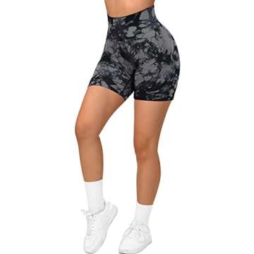 OMKAGI Women Scrunch Butt Lifting Workout Shorts Compression High Waisted Yoga Biker Shorts(M,Black Grey Tie Dye-5inch)