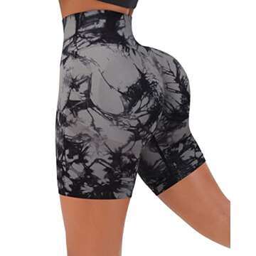 OMKAGI Women Scrunch Butt Lifting Workout Shorts Compression High Waisted Yoga Biker Shorts(M,Black Grey Tie Dye-5inch)