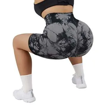 OMKAGI Women Scrunch Butt Lifting Workout Shorts Compression High Waisted Yoga Biker Shorts(M,Black Grey Tie Dye-5inch)
