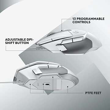 Logitech G502 X Wired Gaming Mouse - LIGHTFORCE hybrid optical-mechanical primary switches, HERO 25K gaming sensor, compatible with PC - macOS/Windows - White