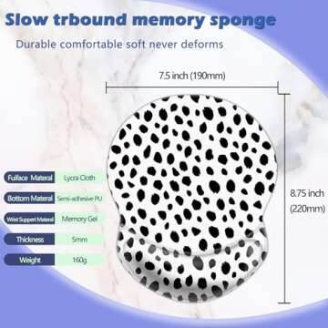 Boutilon Non-Slip Ergonomic Mouse Pad with Gel Wrist Rest Support, Gaming Mouse Pad 8.7 x 7.5 inches Pad for Computer, Laptop, Home, Office (Polka Dots-Wrist)