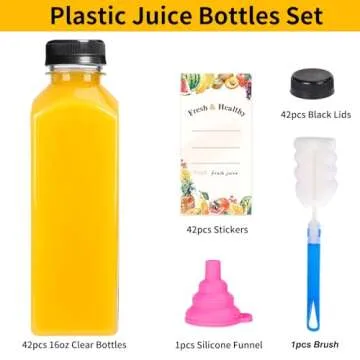 Moretoes 42pcs 16oz Plastic Juice Bottles with Caps, Refrigerator Juice Container with Lid, Reusable Container and Clear Beverage Bottle Can Hold Juice, Smoothies, Milk