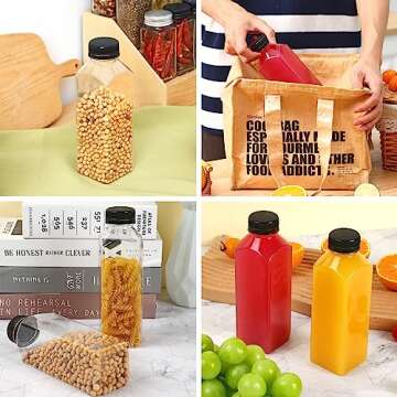 Moretoes 42pcs 16oz Plastic Juice Bottles with Caps, Refrigerator Juice Container with Lid, Reusable Container and Clear Beverage Bottle Can Hold Juice, Smoothies, Milk