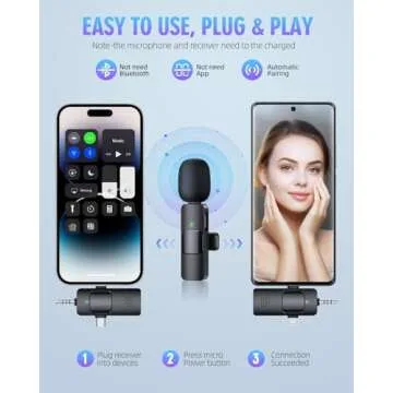 Kinglucky 3 in 1 Lavalier Mini Microphone for iPhone Android Camera 2 Pcs Professional Noise Cancelling [360° Pick Up] Wireless Lavalier Microphone for Video Recording Interview YouTube Live Streaming