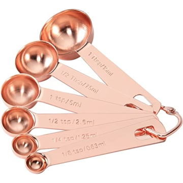 Elegant Set of 6 Copper Plated Measuring Spoons for Kitchen Cooking