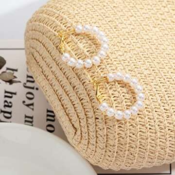 MOROTOLE Pearl Hoop Earrings for Women Small Pearl Hoop Earrings,Gold Plated Lightweight Open Large Circle Round Pearl Earrings Jewelry Birthday Pearl Hoop Earrings Gift for Women