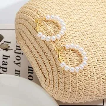 MOROTOLE Pearl Hoop Earrings for Women Small Pearl Hoop Earrings,Gold Plated Lightweight Open Large Circle Round Pearl Earrings Jewelry Birthday Pearl Hoop Earrings Gift for Women