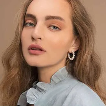 MOROTOLE Pearl Hoop Earrings for Women Small Pearl Hoop Earrings,Gold Plated Lightweight Open Large Circle Round Pearl Earrings Jewelry Birthday Pearl Hoop Earrings Gift for Women