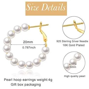 MOROTOLE Pearl Hoop Earrings for Women Small Pearl Hoop Earrings,Gold Plated Lightweight Open Large Circle Round Pearl Earrings Jewelry Birthday Pearl Hoop Earrings Gift for Women
