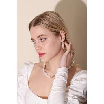 MOROTOLE Pearl Hoop Earrings for Women Small Pearl Hoop Earrings,Gold Plated Lightweight Open Large Circle Round Pearl Earrings Jewelry Birthday Pearl Hoop Earrings Gift for Women