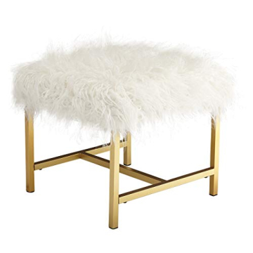 Elissa Glam Faux Fur Accent Stool with Gold Legs 19"