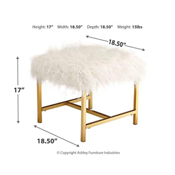 Elissa Glam Faux Fur Accent Stool with Gold Legs 19"